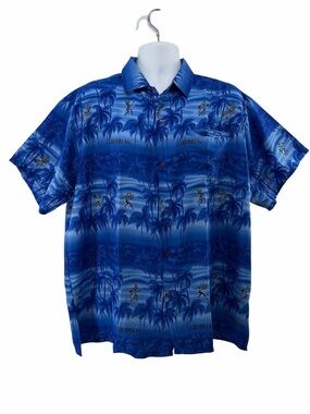 Rina Mens Blue Caribbean Tropical Print Short-Sleeve Hawaiian Shirt Size XL